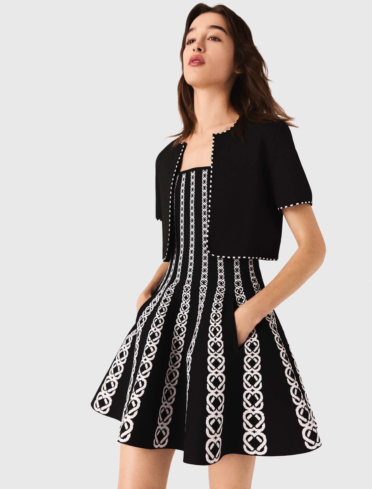 ワンピース Ameri IMANE JACQUARD KNIT DRESS S ワンピース Ameri IMANE JACQUARD KNIT DRESS S アメリ IMANE JACQUARD