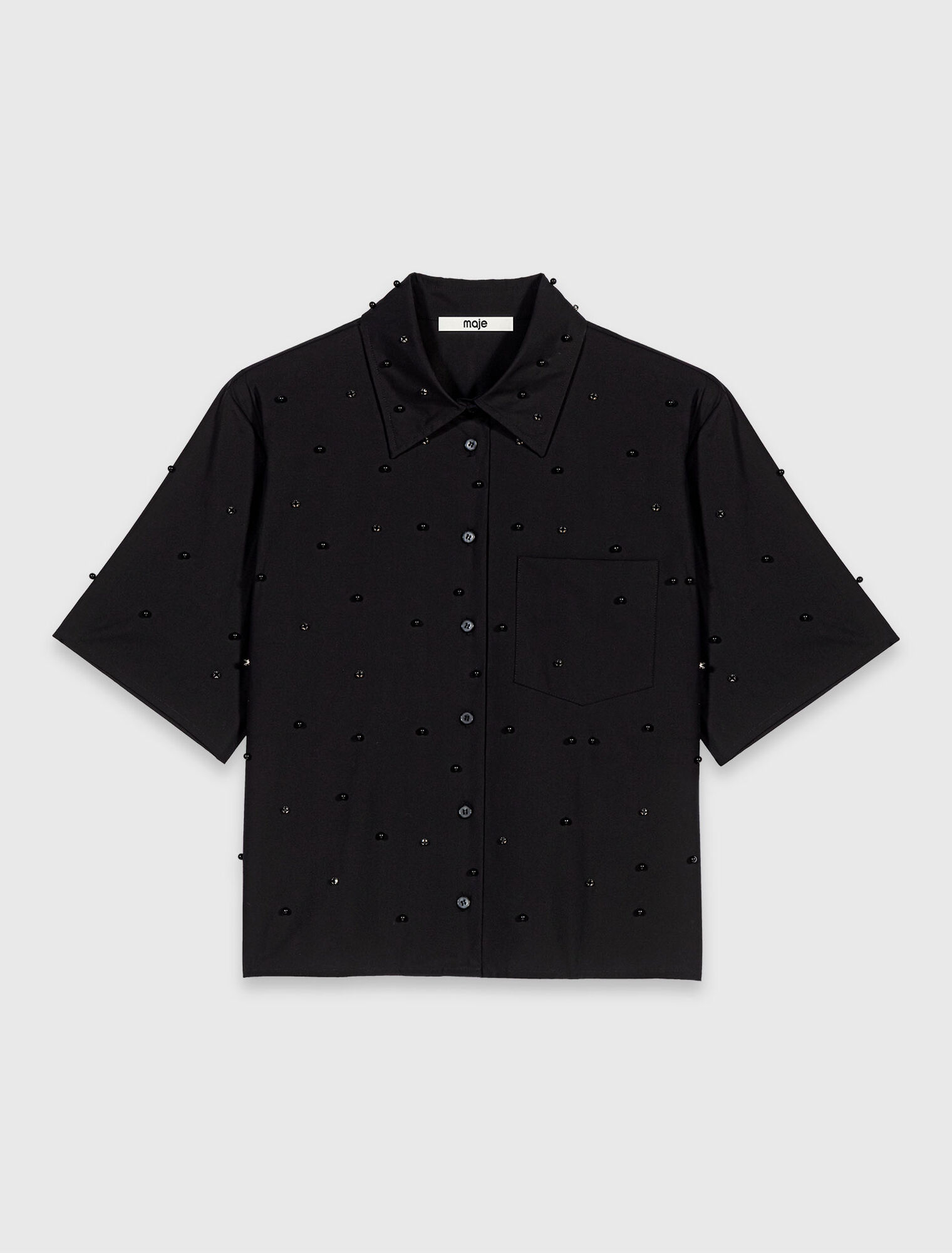 Shirt with rhinestones and beads