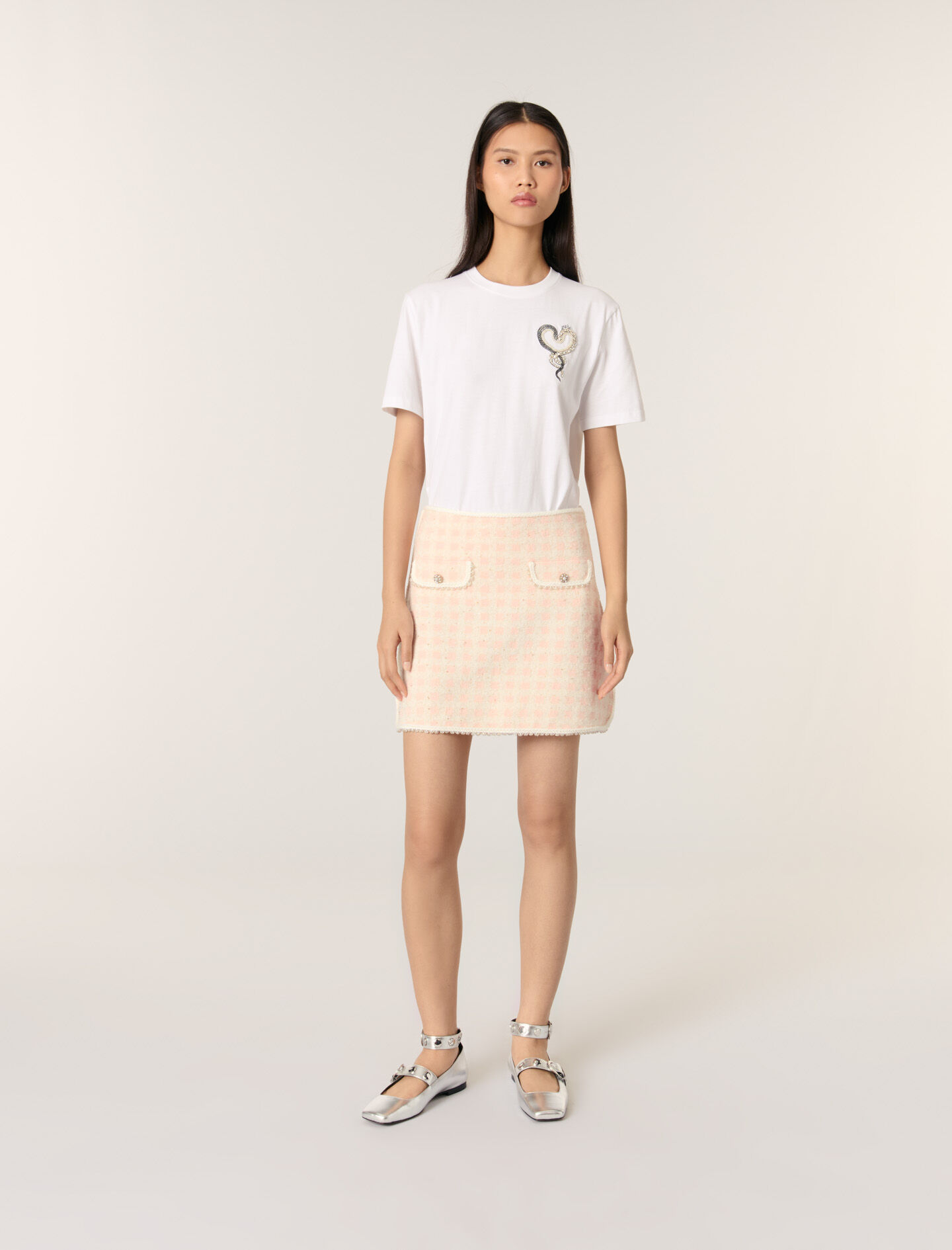 Patterned rhinestone cropped shirt Brown For Women | Maje