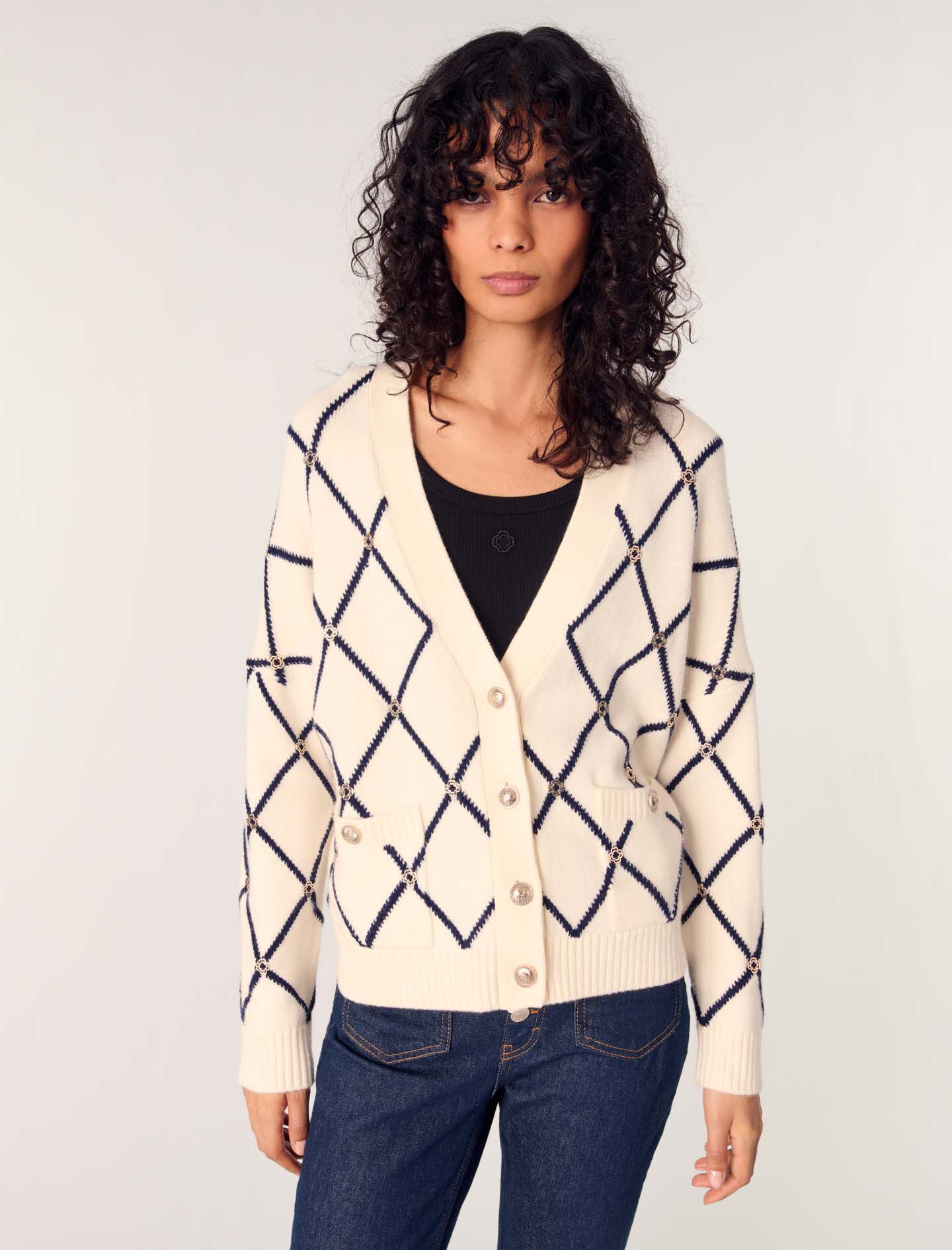 【最終値下】 ICECREAM KNIT CARDIGAN with BADGE NEW ZARA 2023 ECRU KNIT CARDIGAN JACKET WITH GOLD BUTTONS