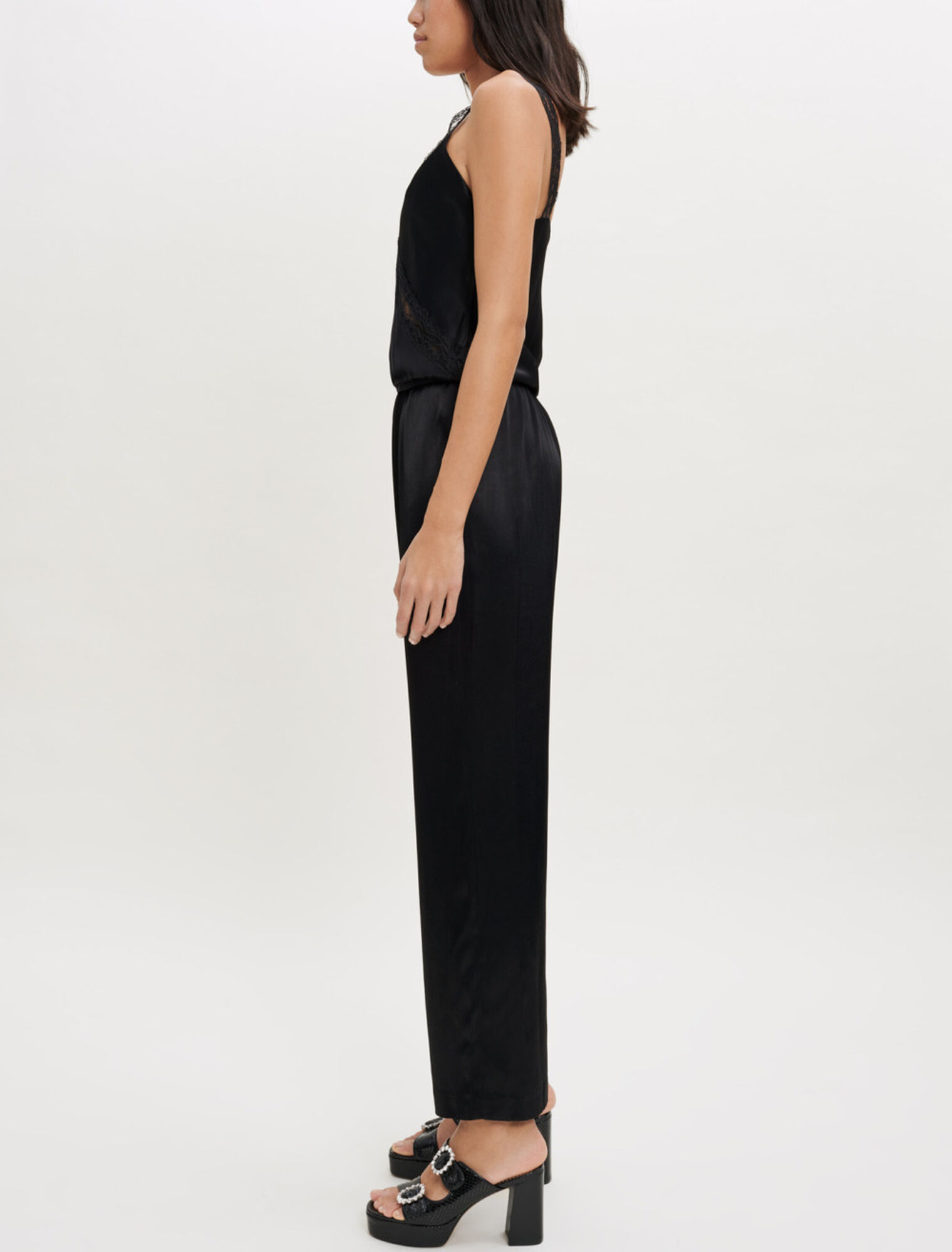 Satin jumpsuit with straps