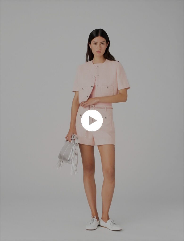 Short-sleeved tweed jacket Pink for Women | Maje