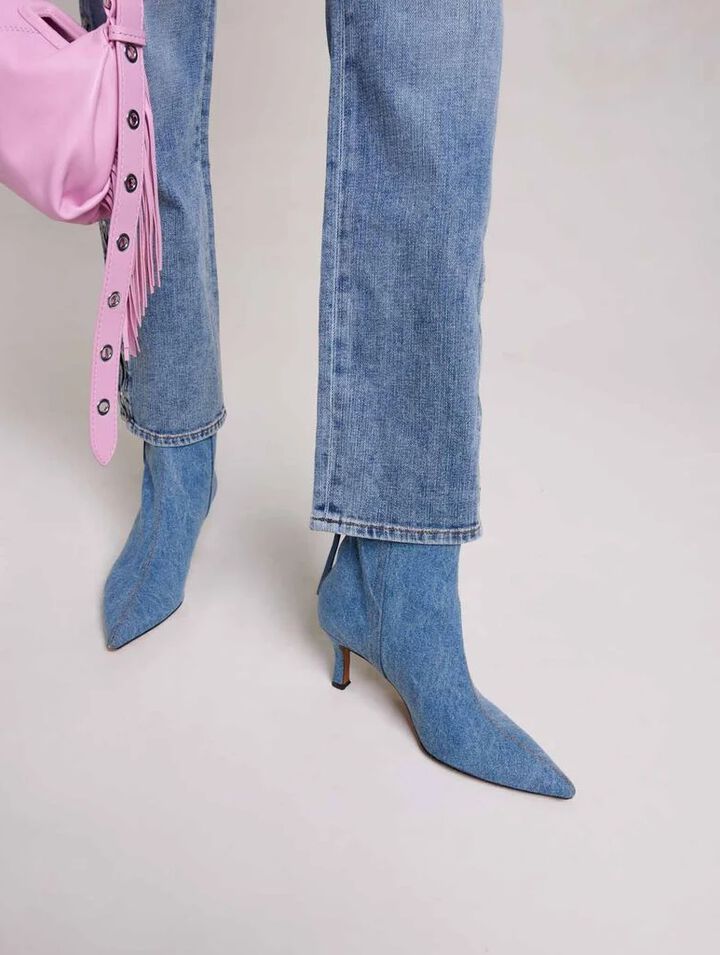 Denim boots with pointed toe