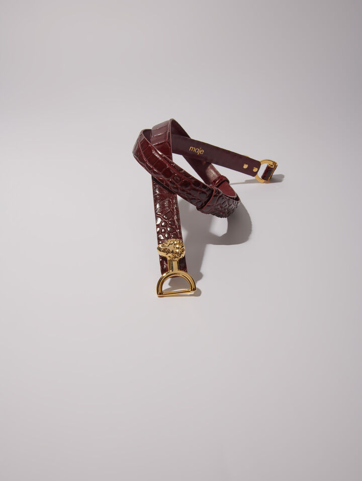 Thin leather belt with lion bit