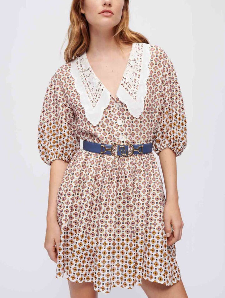 Printed dress with embroidered collar