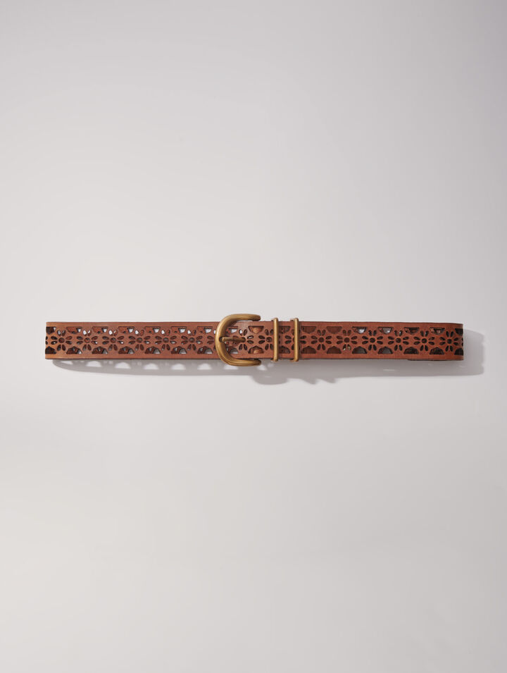 Leather belt with flower detail