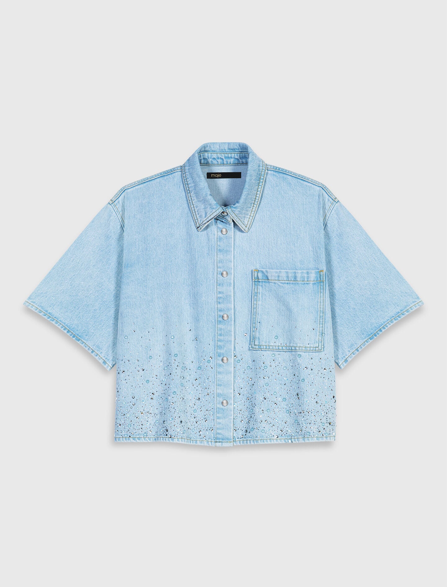 Cropped rhinestone denim shirt 6