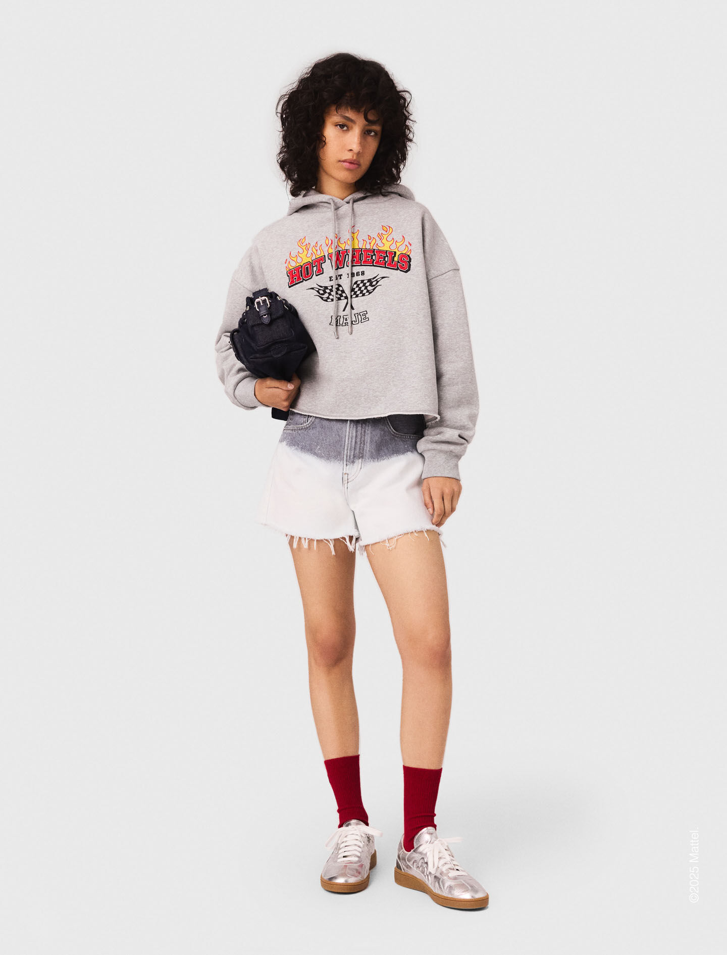 まめ◡̈︎* Embroidered logo crop sweatshirt Black / Gray for Women | Maje