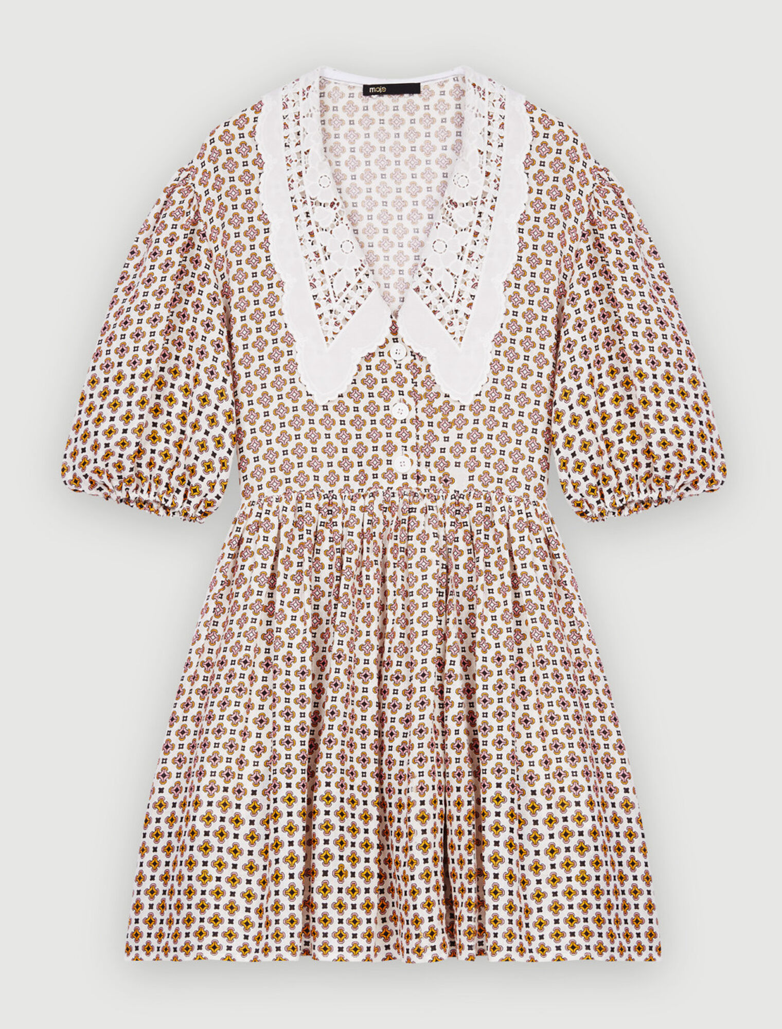 Printed dress with embroidered collar