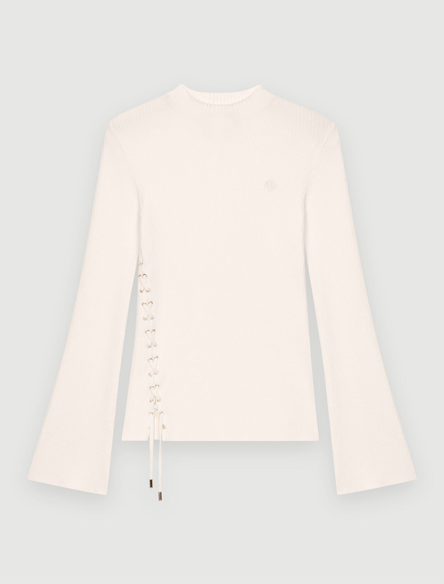 Ribbed jumper with gold metal eyelets