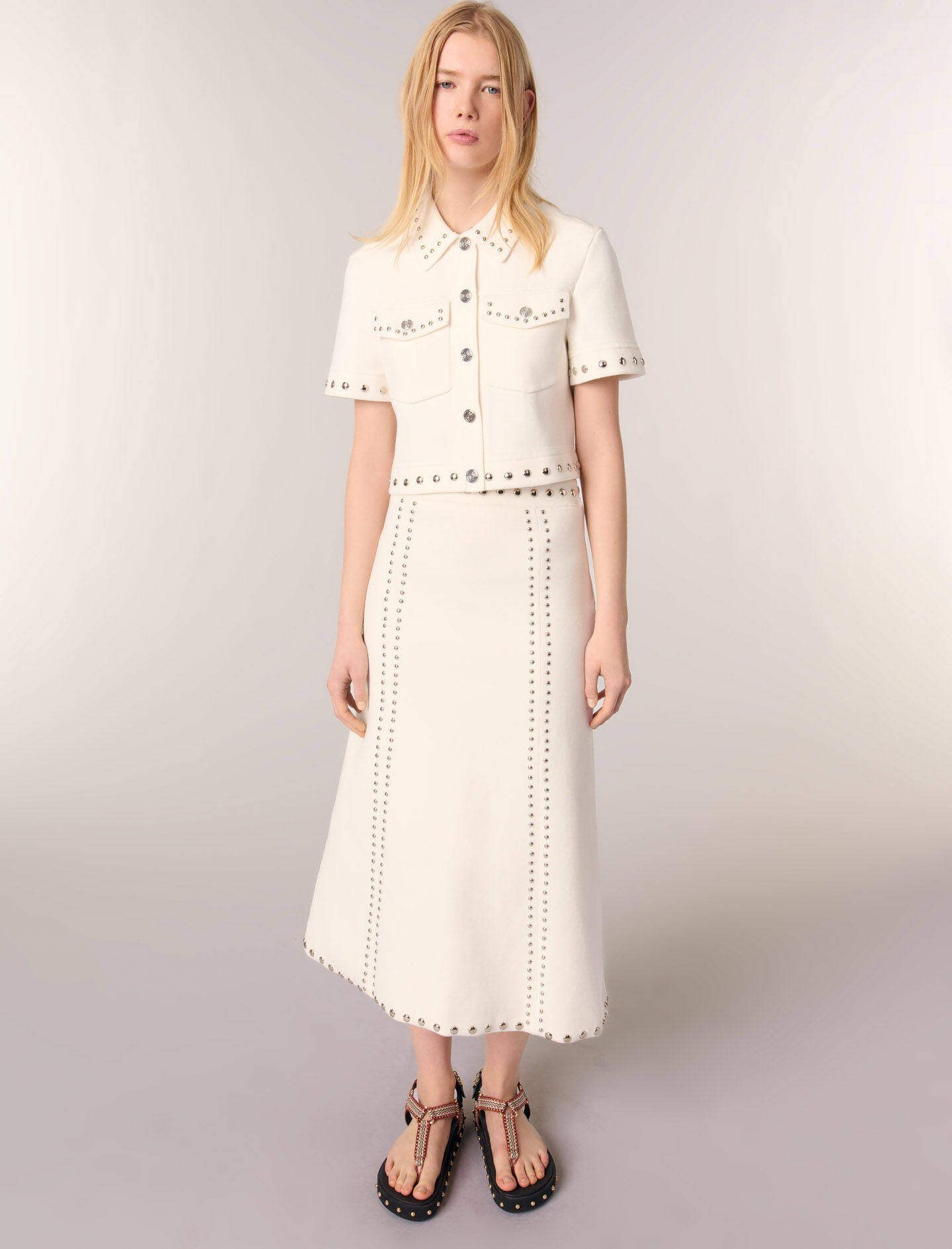 Knit midi skirt with studs White for Women | Maje