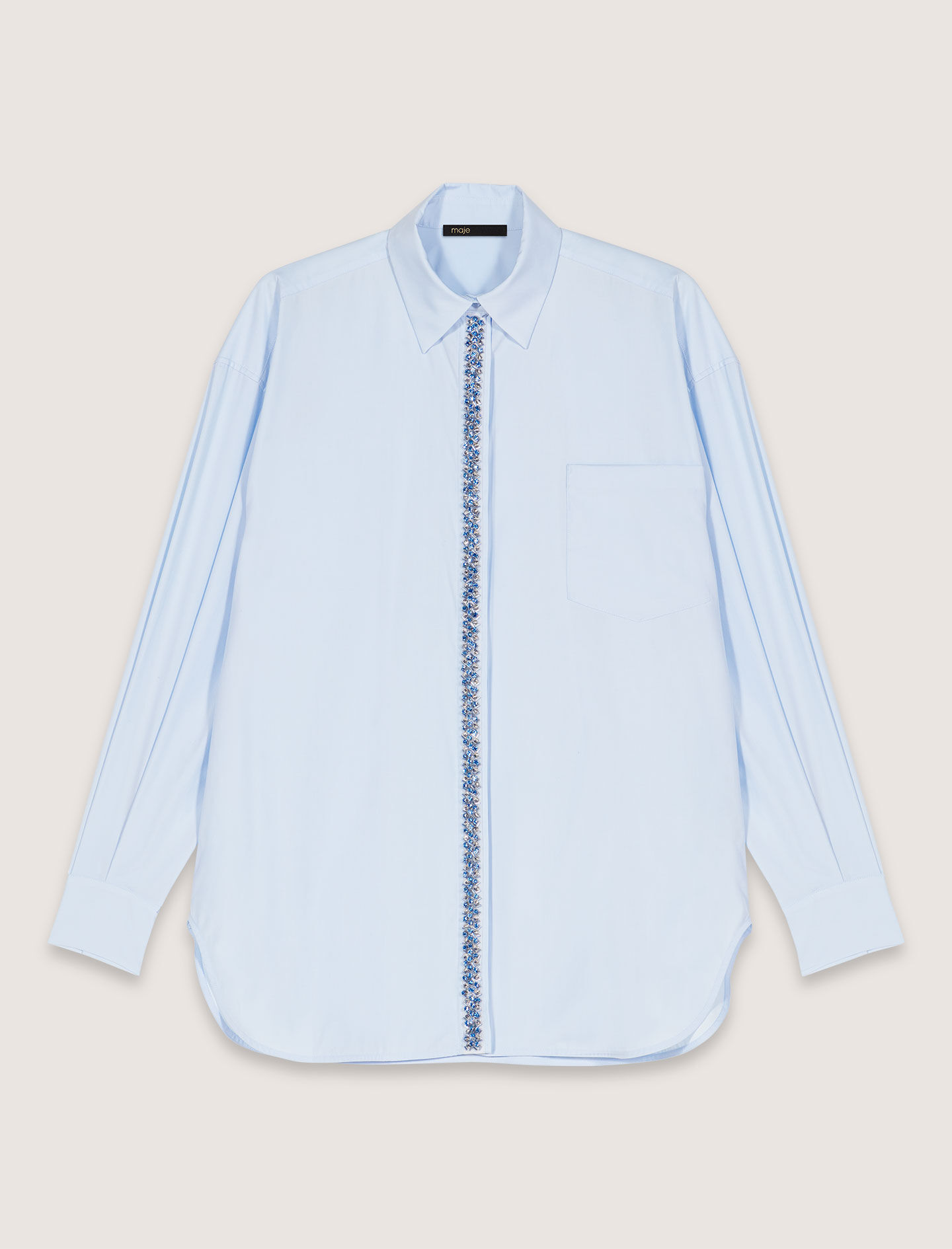 トップス Manon ribbon tops Blue Women's Flip Collar Slub Top in Mid Blue from Crew Clothing