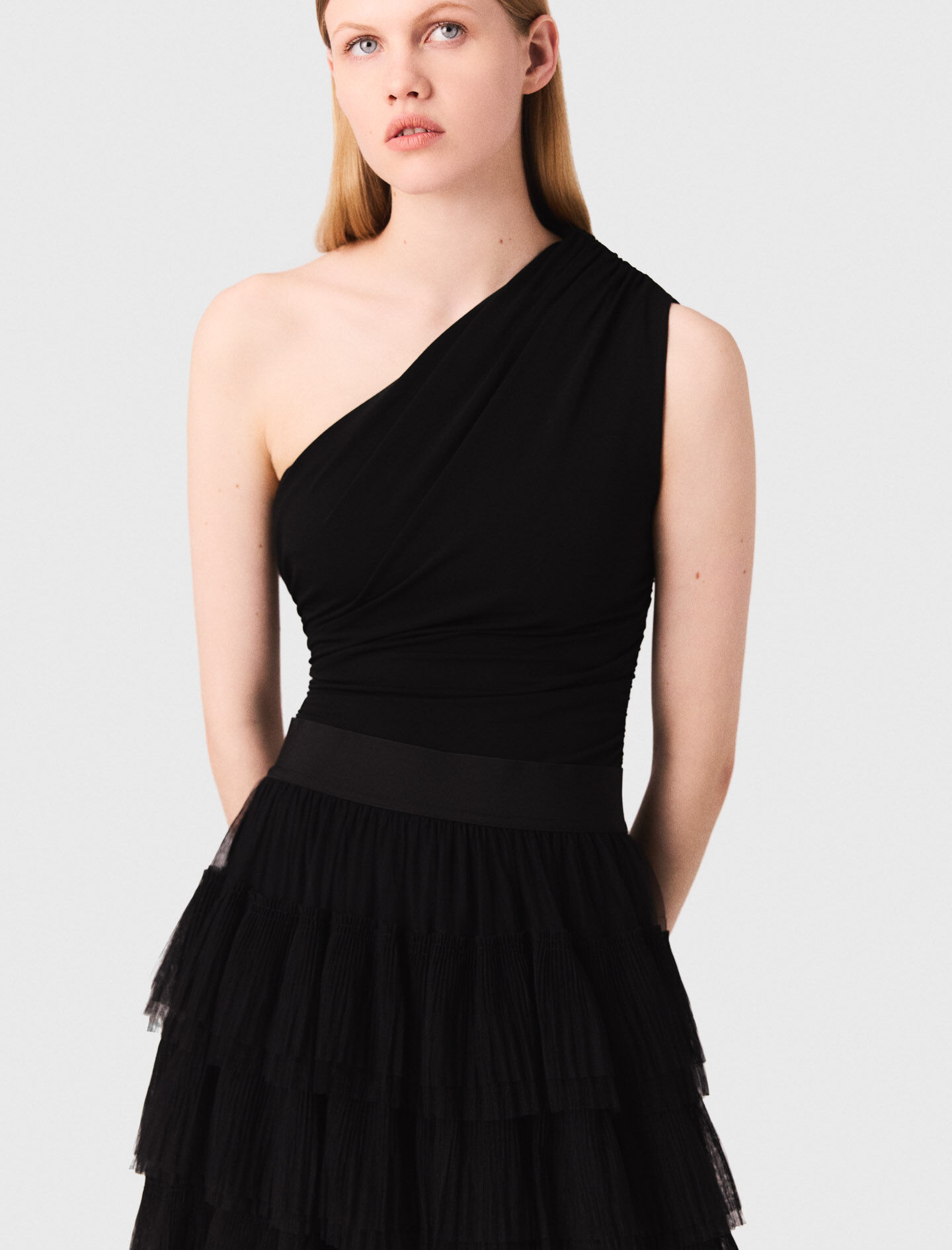 Asymmetric bodysuit Black / Gray for Women | Maje