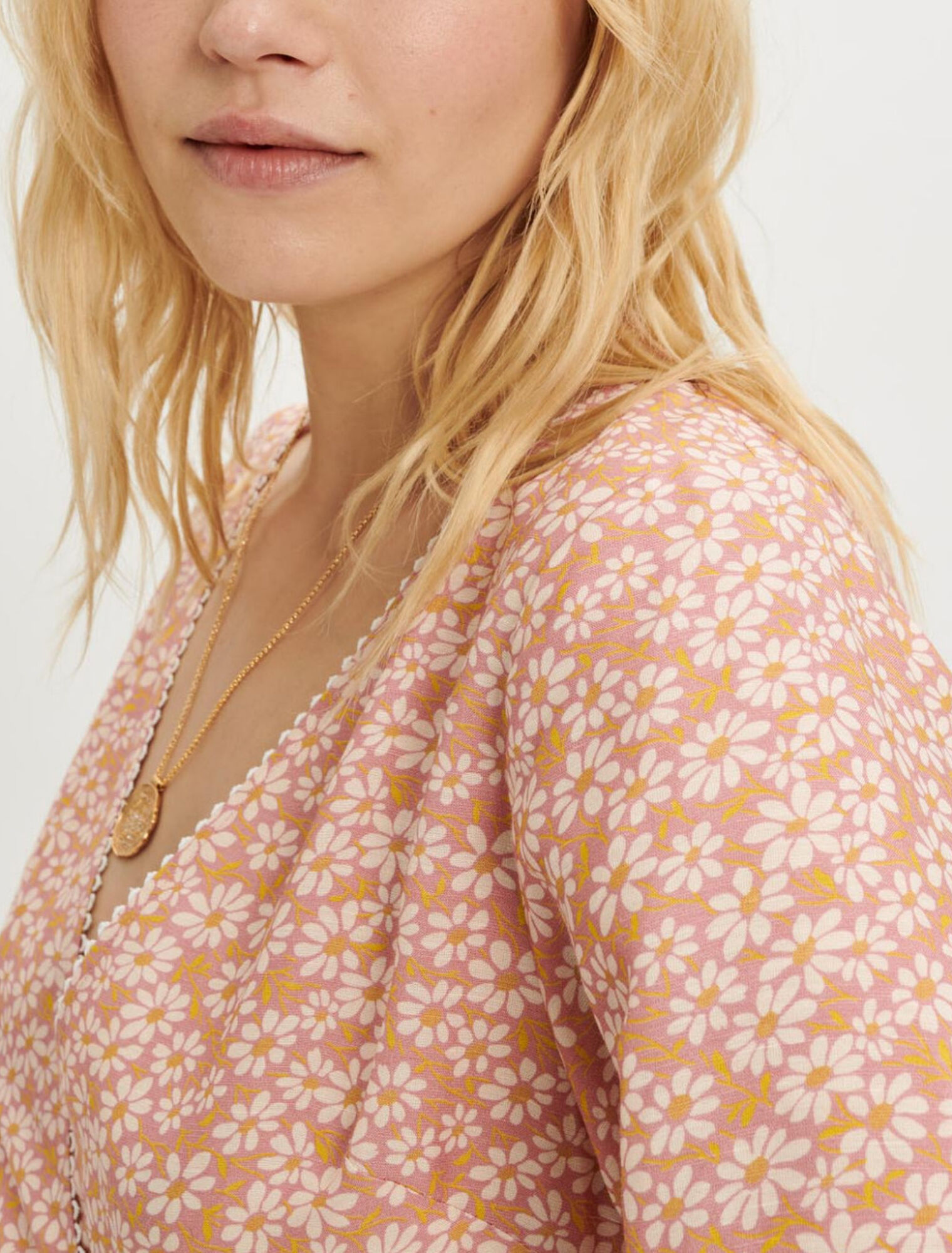 Printed wrap dress with braids