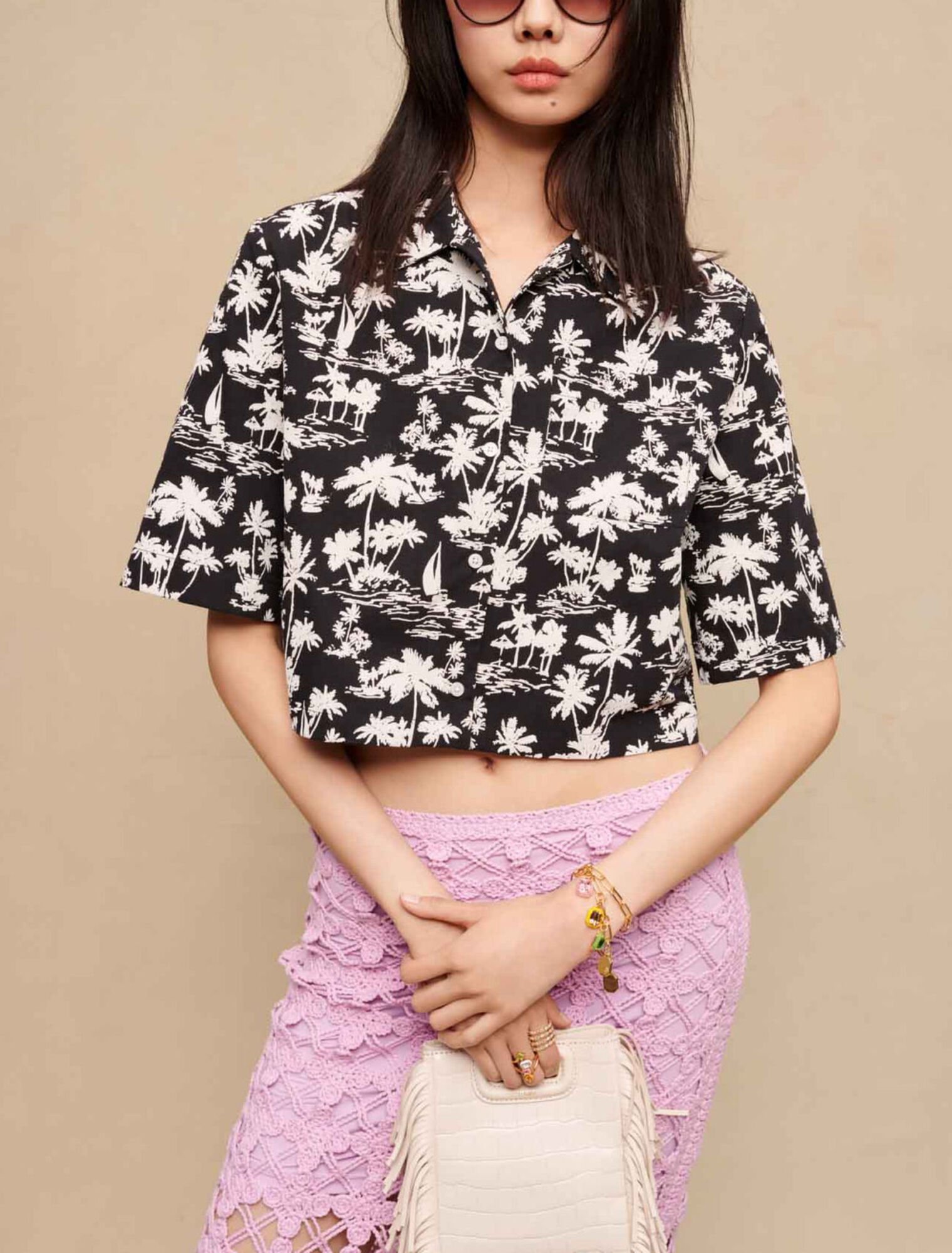 Palm print short shirt