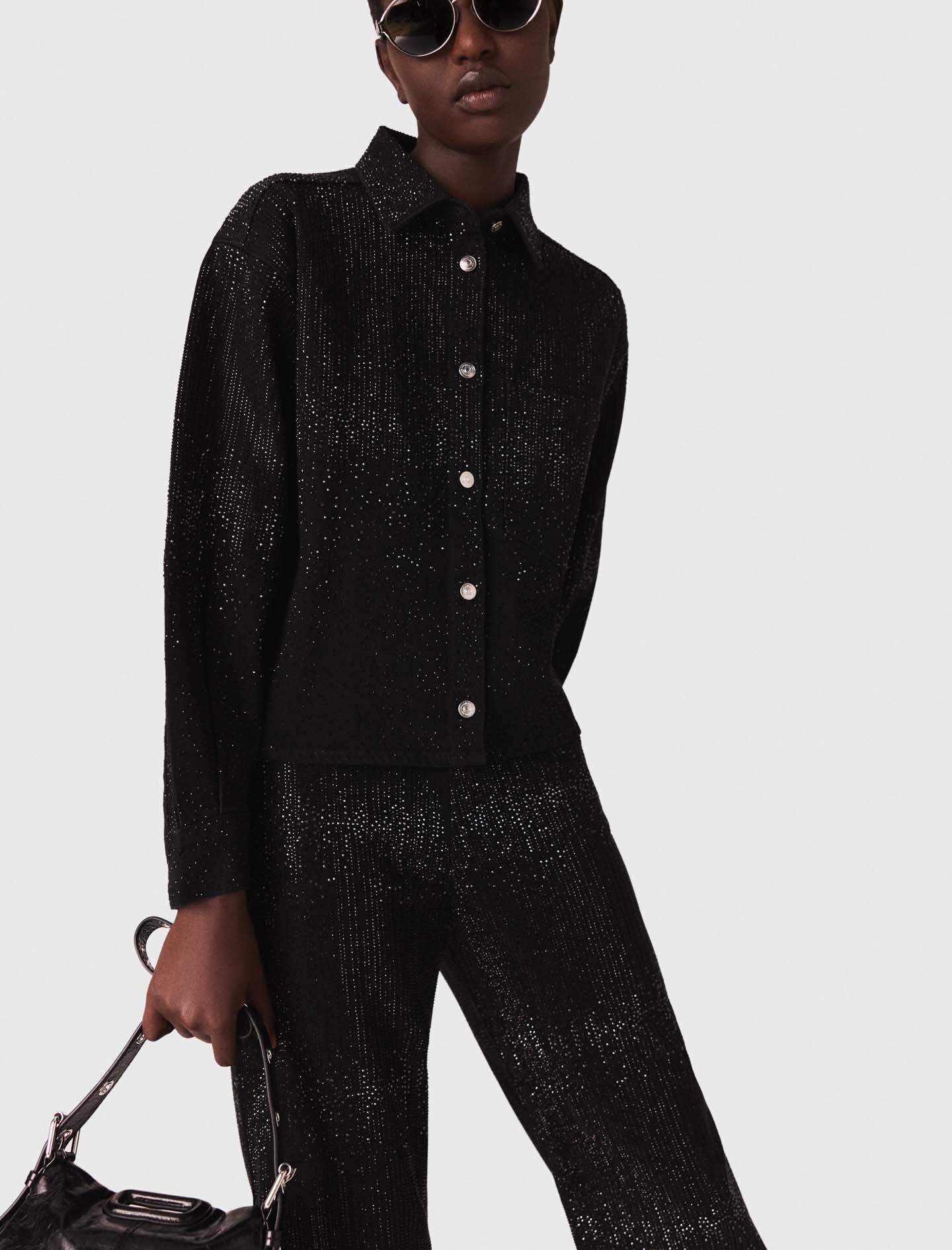 majeページ Rhinestone denim shirt Black / Gray for Women | Maje