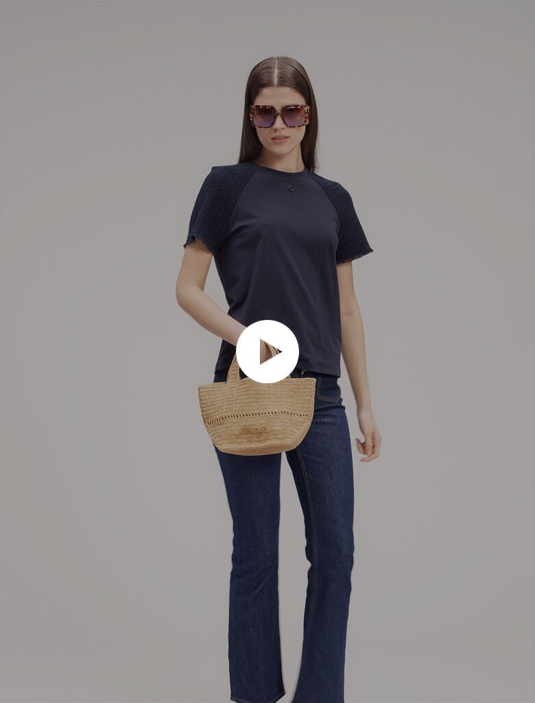 MAJE 売れ筋商品|||マージュ シャツ トップス レディース Shirts Azure Tweed-sleeved T-shirt Blue for Women | Maje