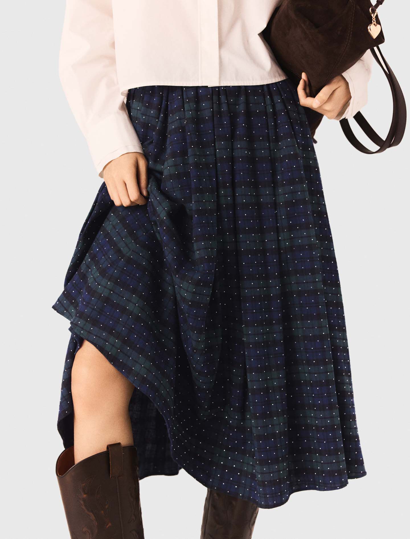 Check skirt with rhinestones Blue for Women | Maje