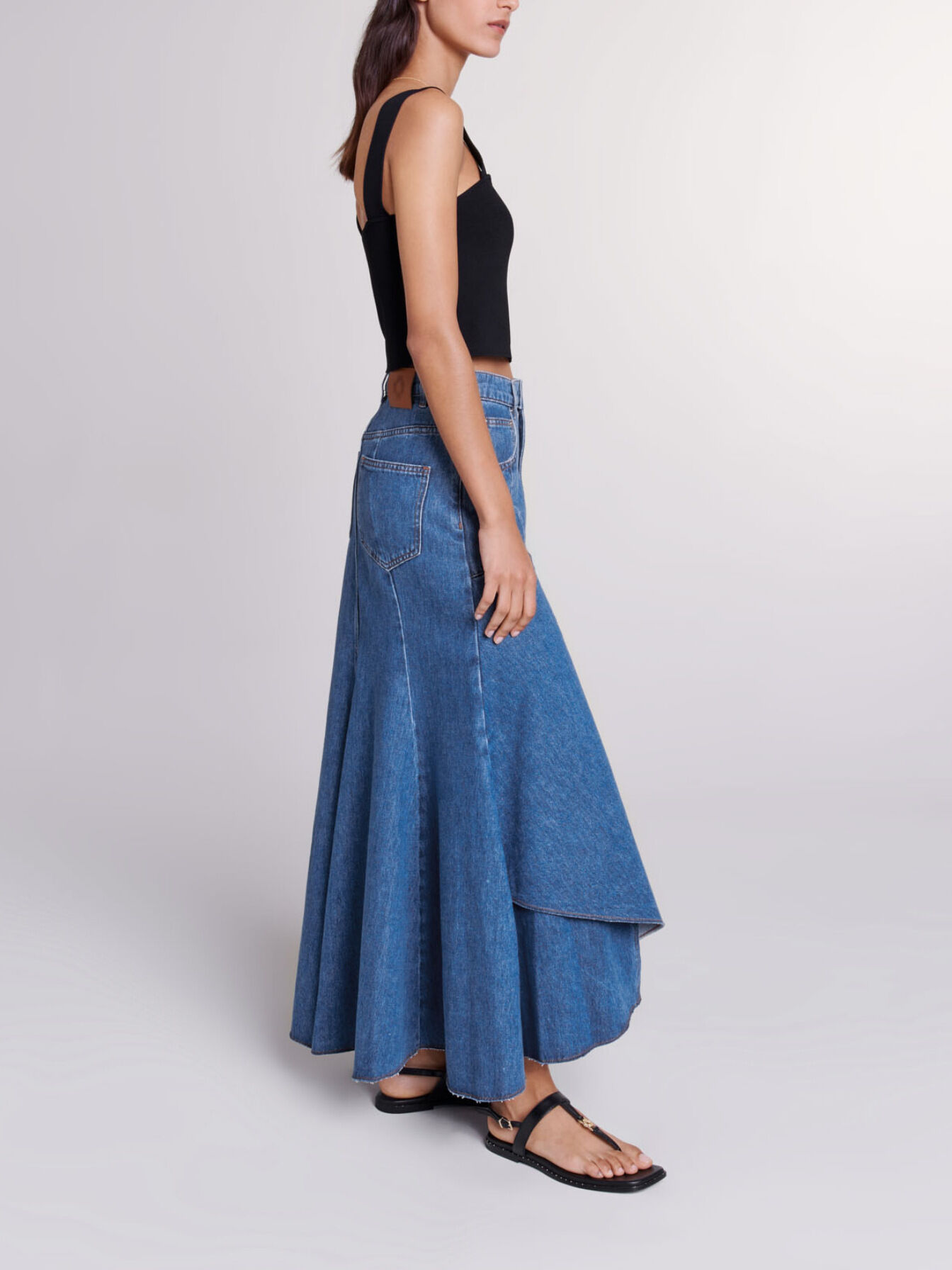 Asymmetrical denim skirt Blue for Women | Maje