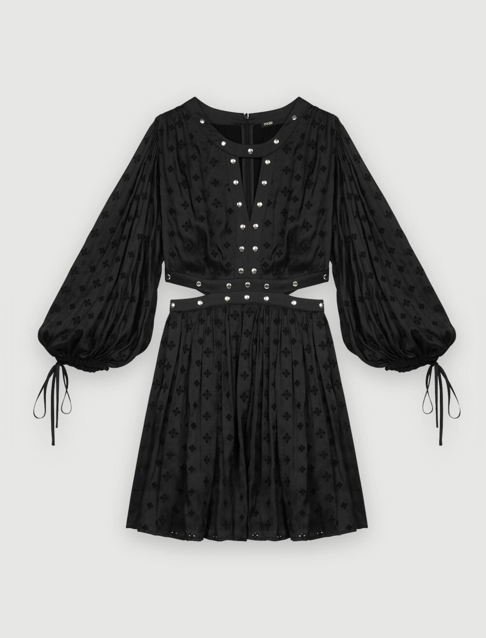 Studded embroidered satin dress Black / Gray for Women | Maje