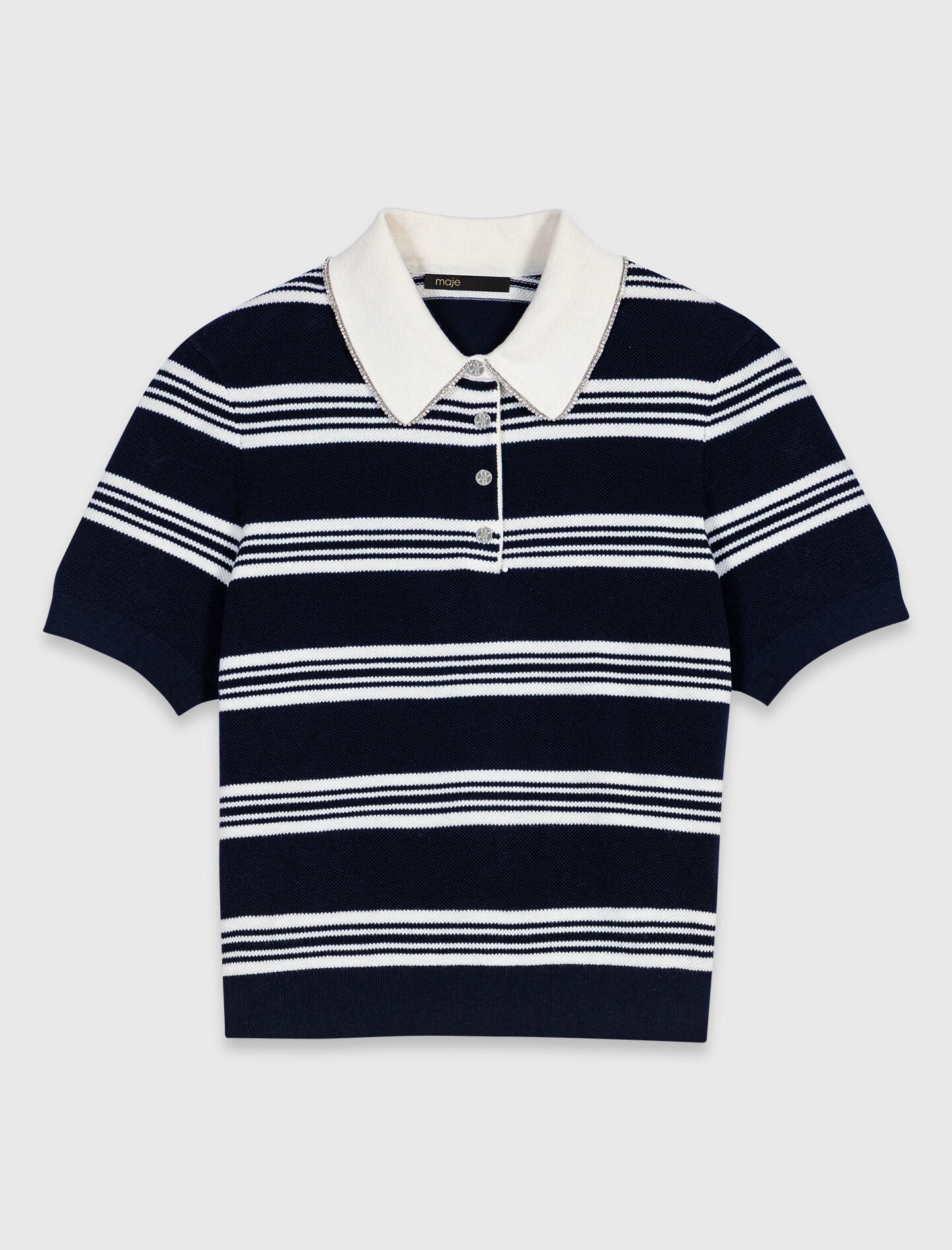 Striped polo with rhinestone collar 6