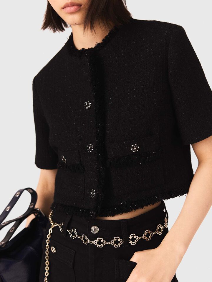 Short shiny tweed jacket