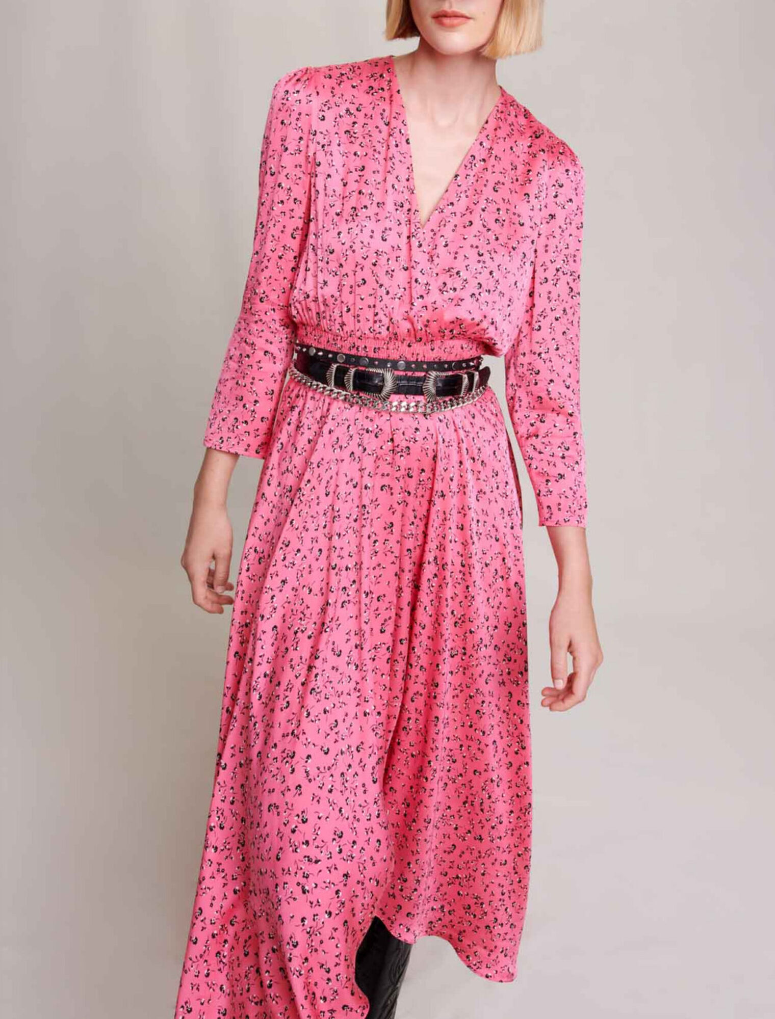 Floral print midi-length dress