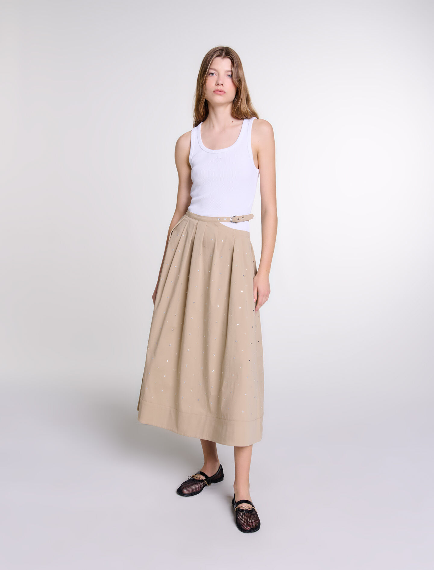 最旬トレンドパンツ Long studded cotton skirt - Maxi skirts | Maje スカート