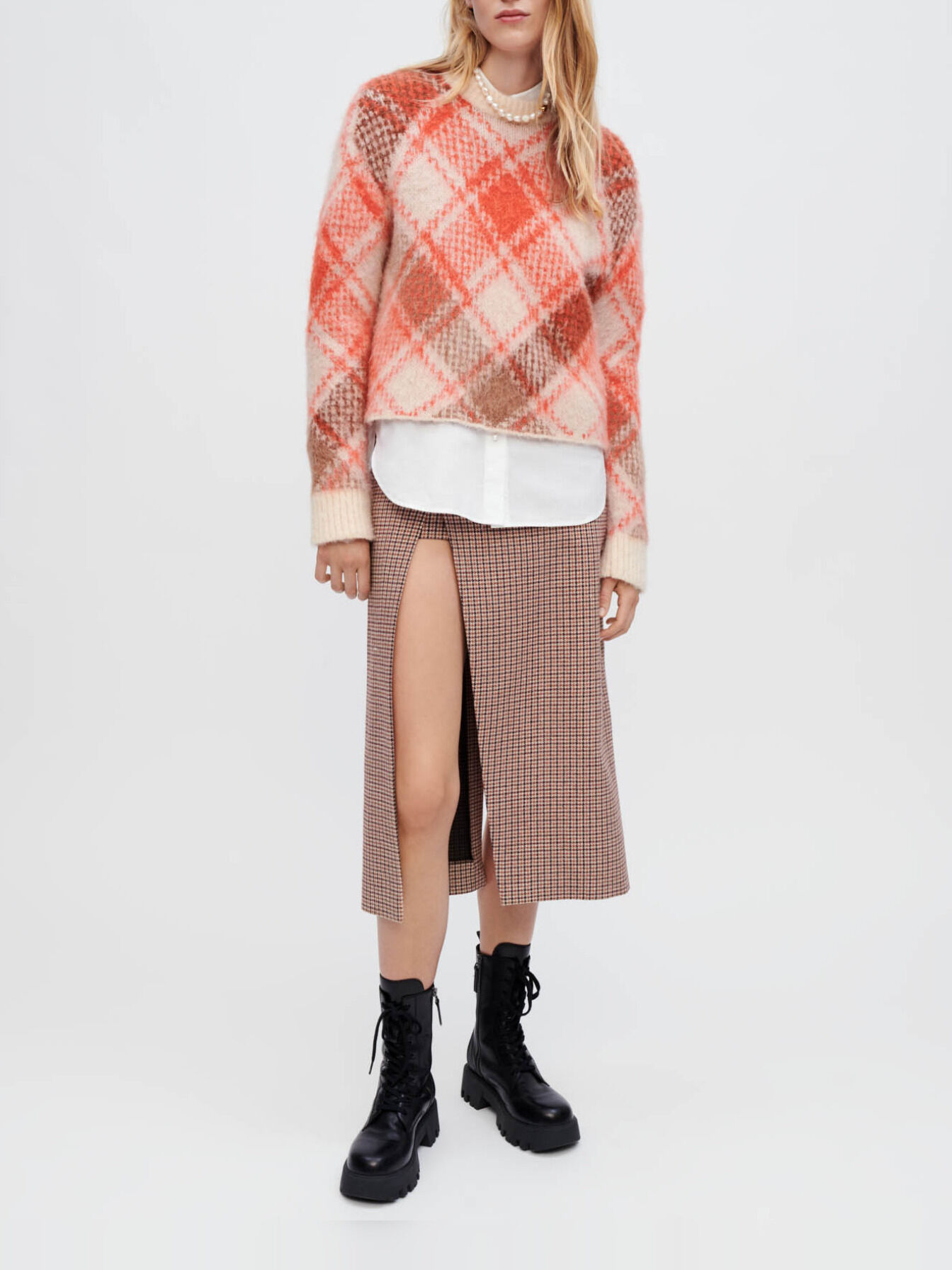 Fluffy diamond jacquard pullover Yellow / Orange for Women