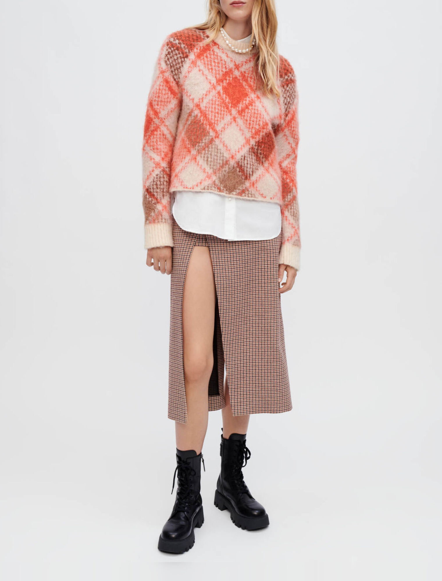Fluffy diamond jacquard pullover