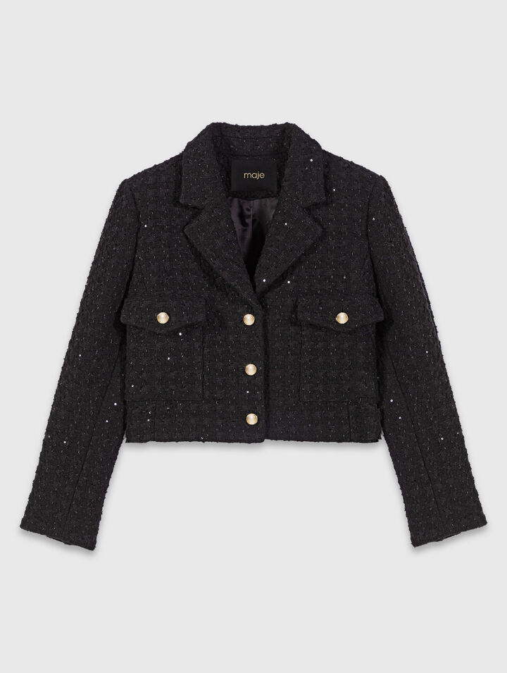 Short rhinestone tweed jacket