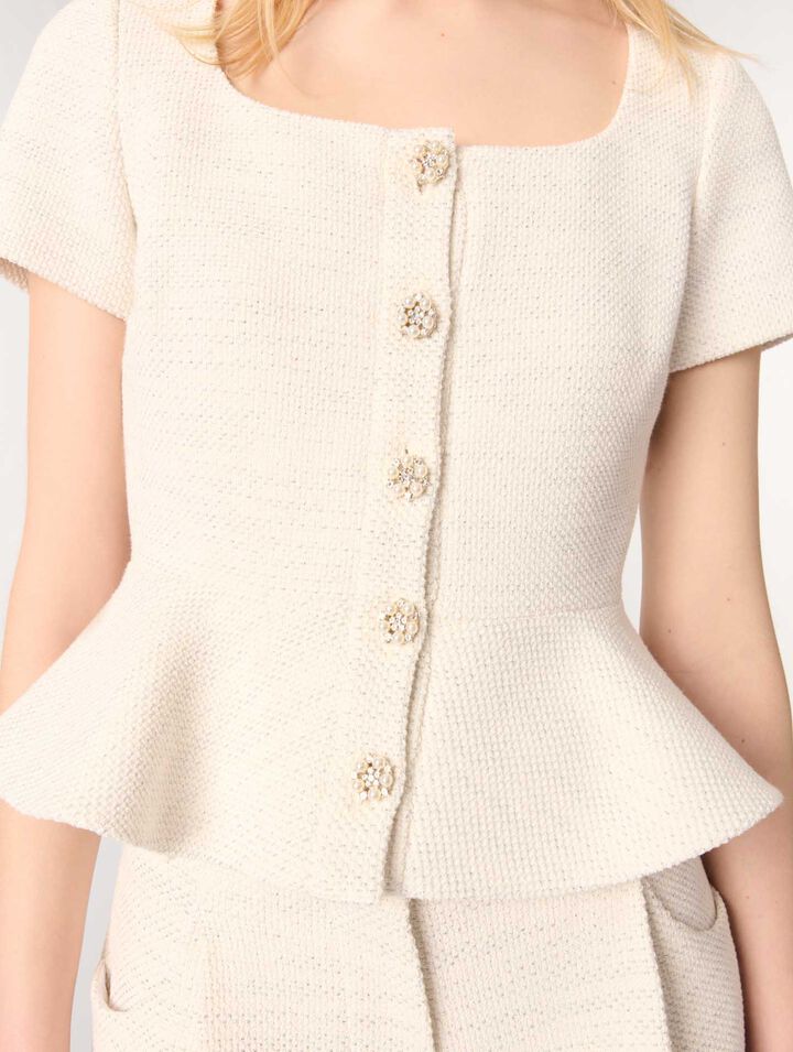 Tweed and lurex peplum top