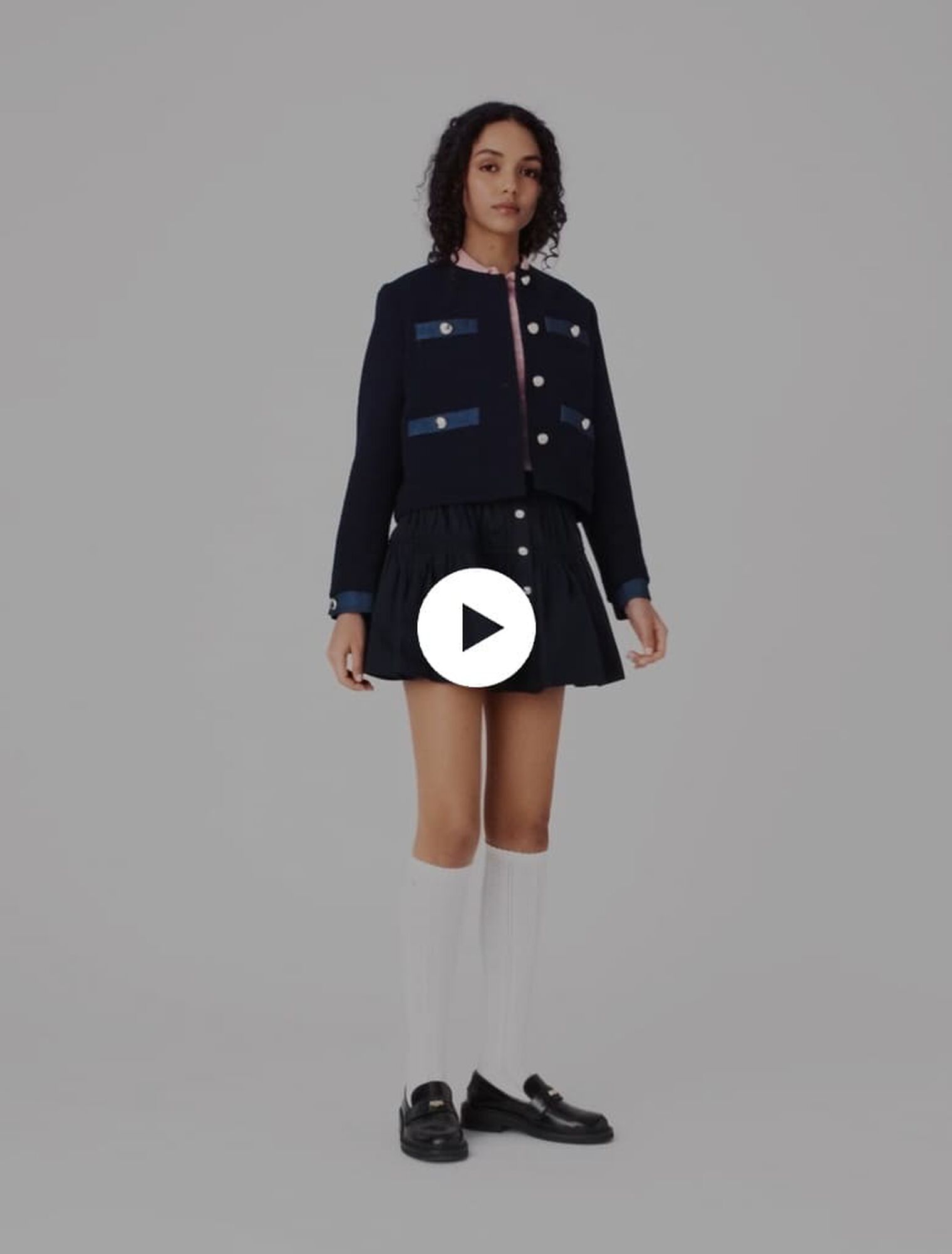 Tweed jacket with denim trim