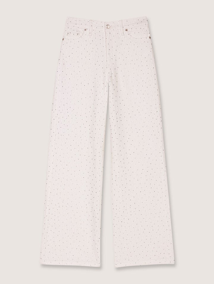 Wide-leg rhinestone jeans