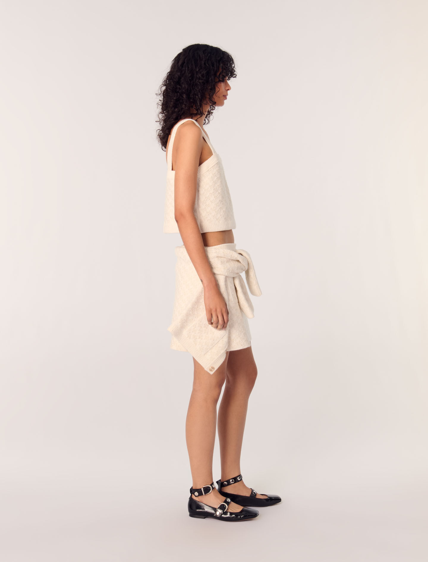 mayu♡　1028 Tweed-effect knit crop top White for Women | Maje