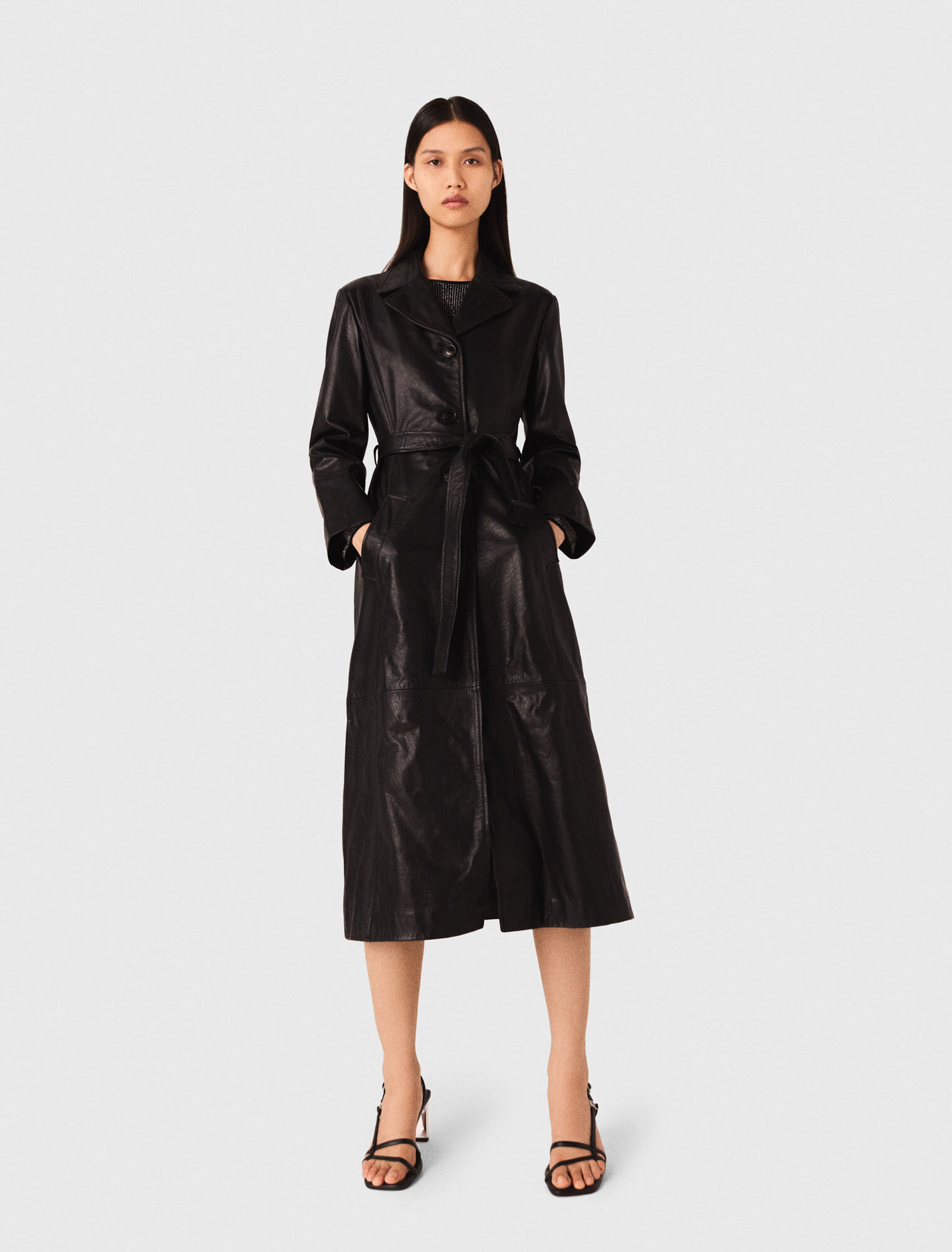Long leather trench coat