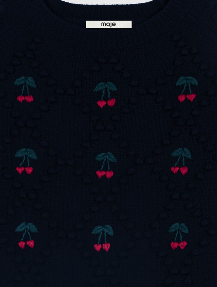 Jumper with embroidered cherries