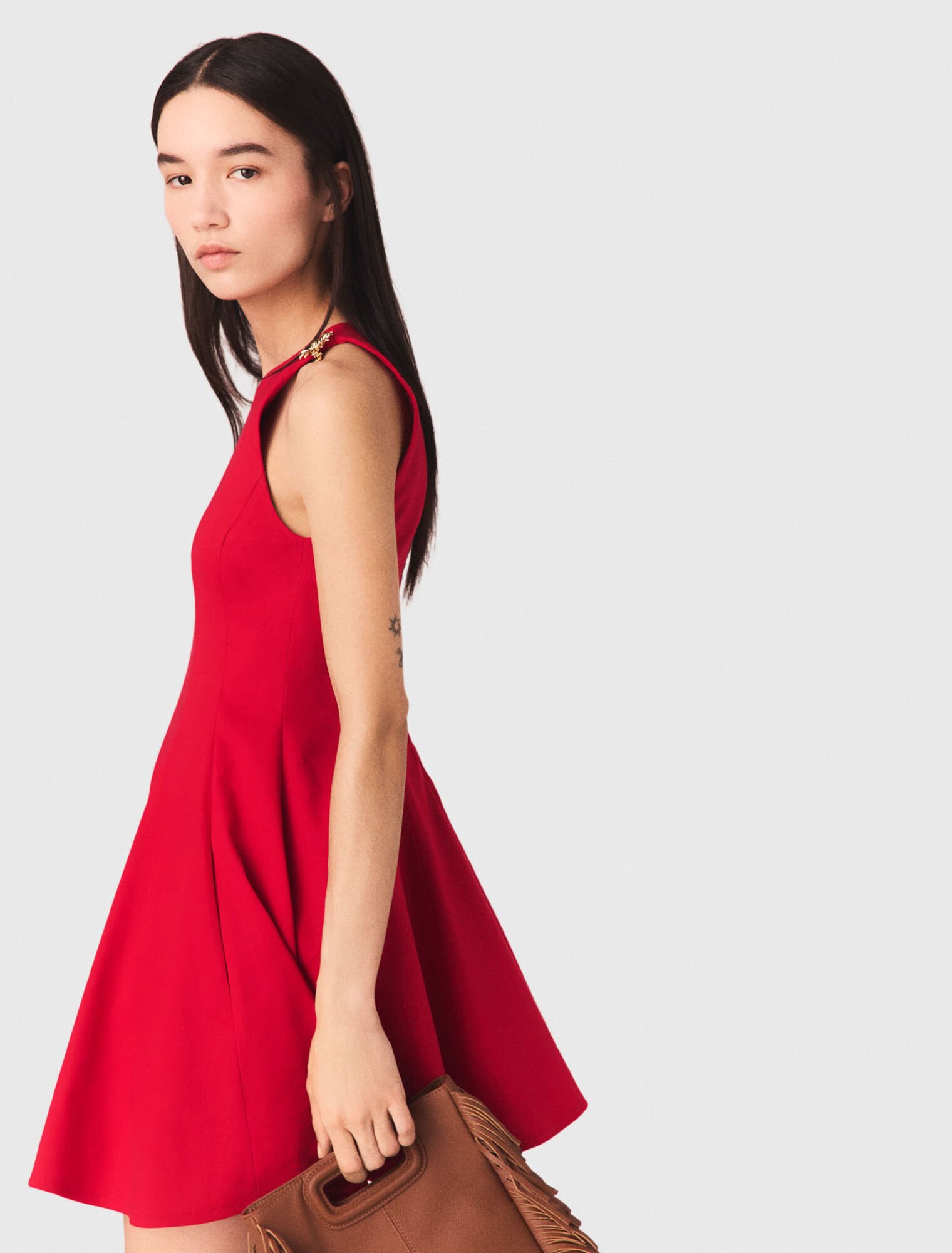 Short flared linen-blend dress