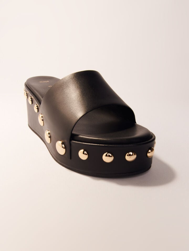 Leather studded wedge mules