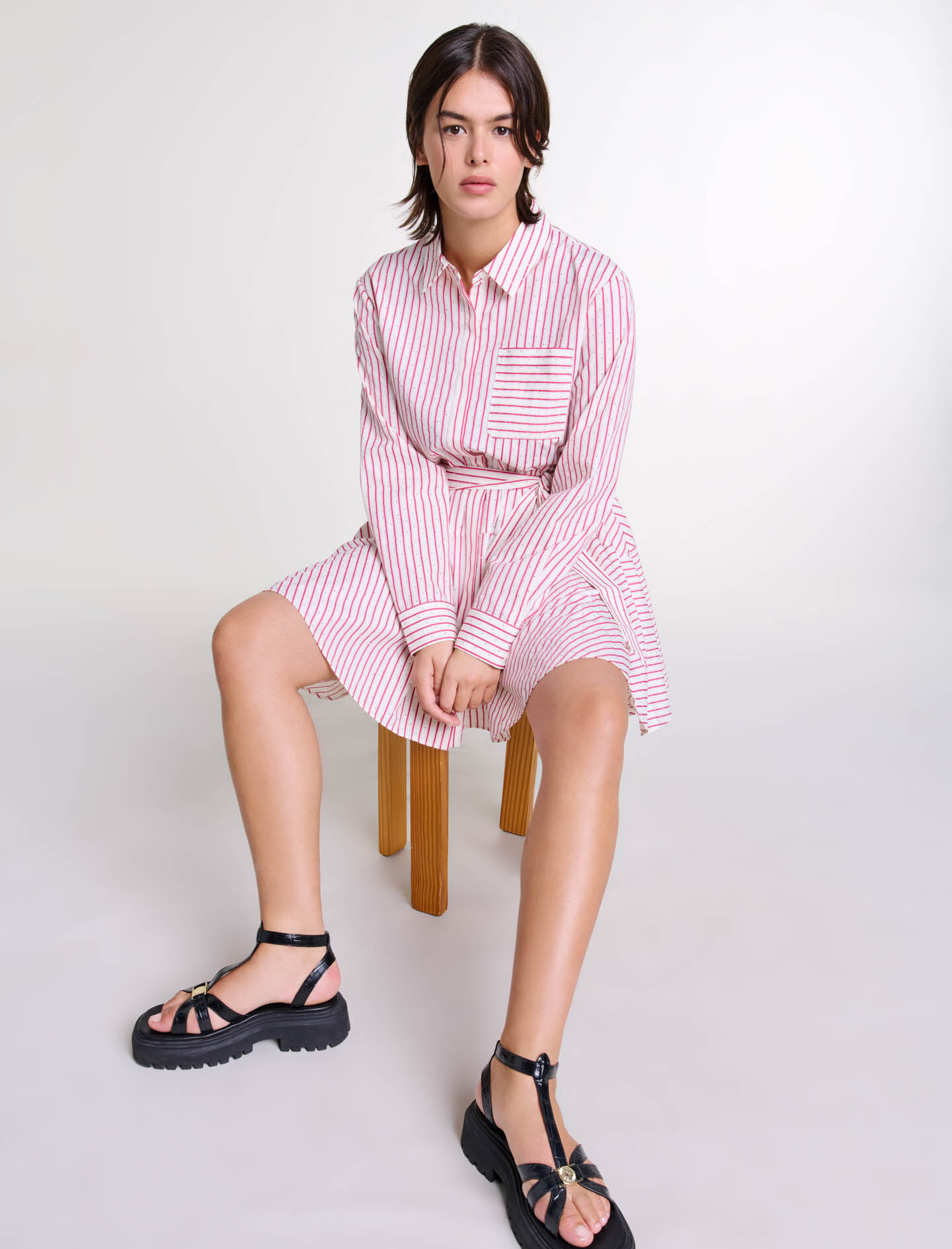 Striped rhinestone short dress - Short dresses | Maje Striped rhinestone short dress - Short dresses | Maje
