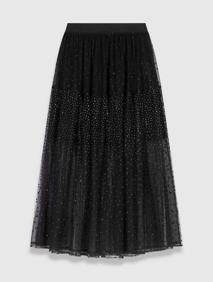 Glittery spotted long tulle skirt