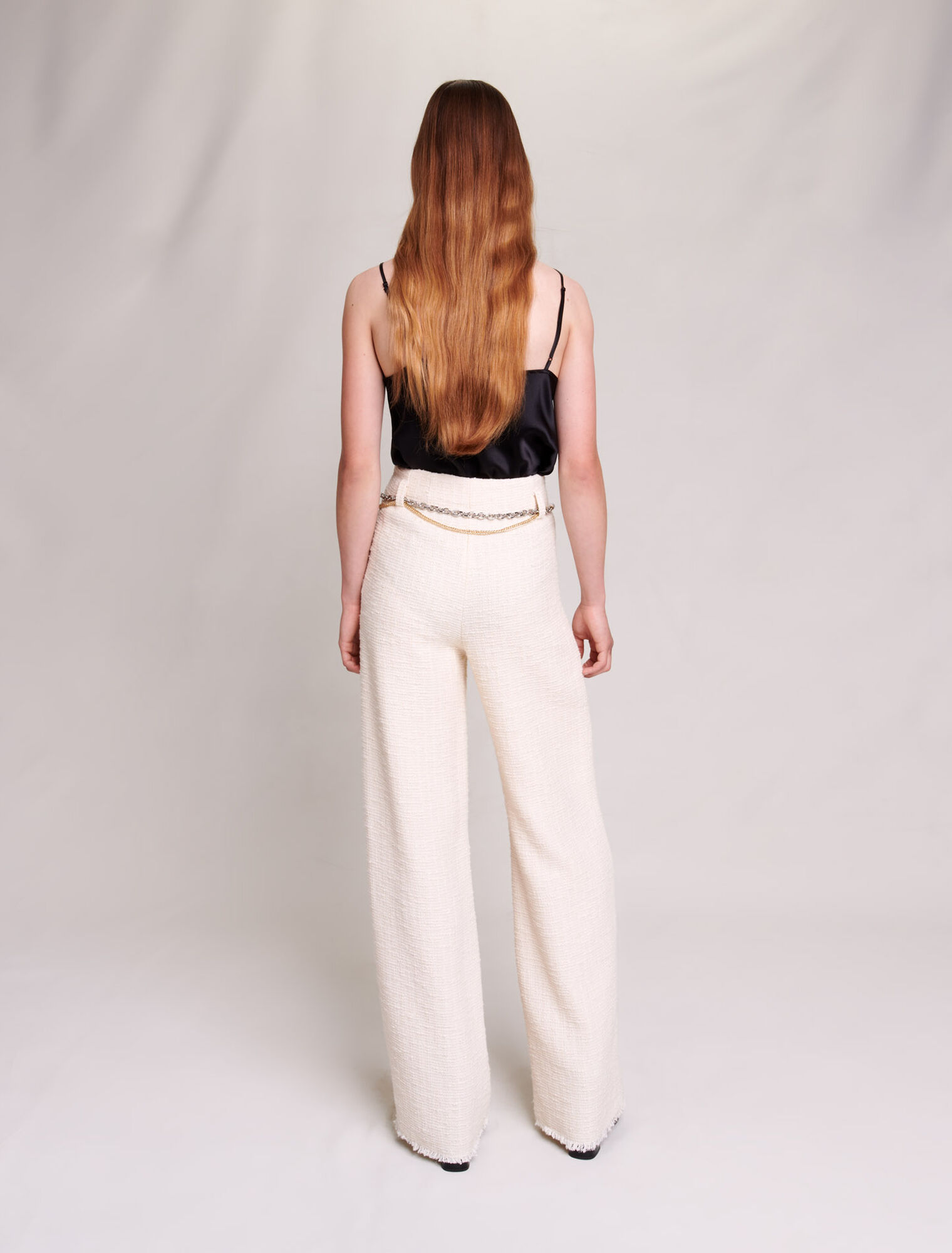 Wide-leg tweed trousers