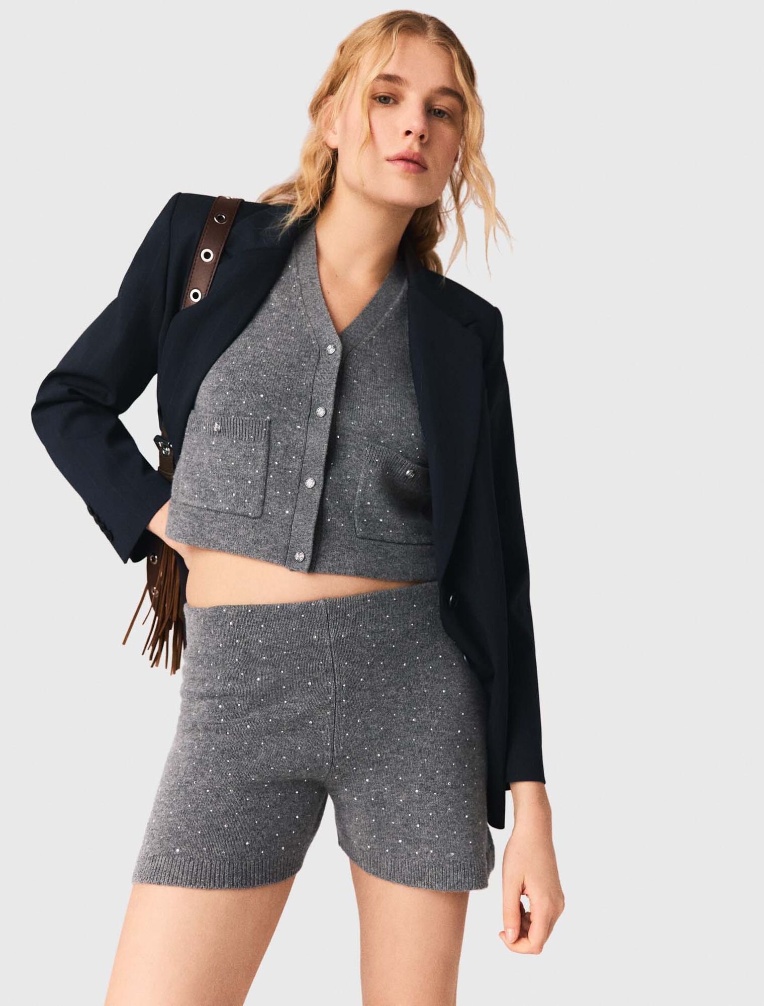 Knit shorts with rhinestones