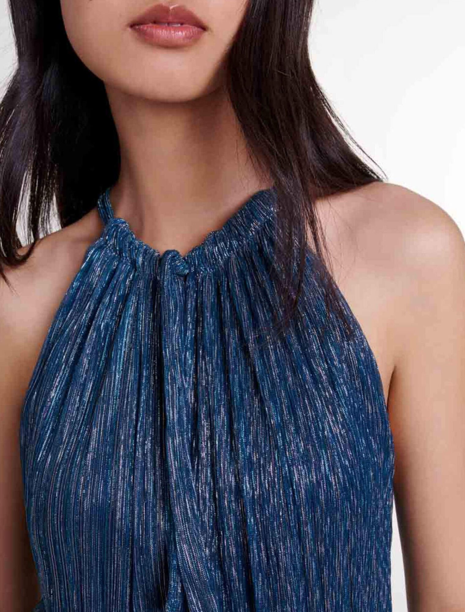 Ruffled lam&eacute; maxi dress