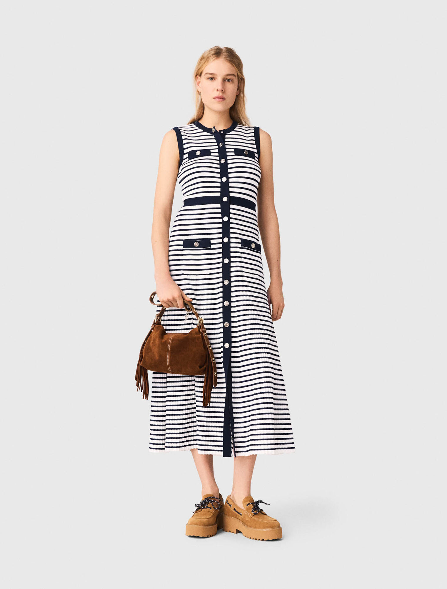 Breton stripe knit maxi dress