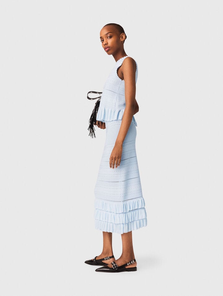 Long ruffled knit skirt