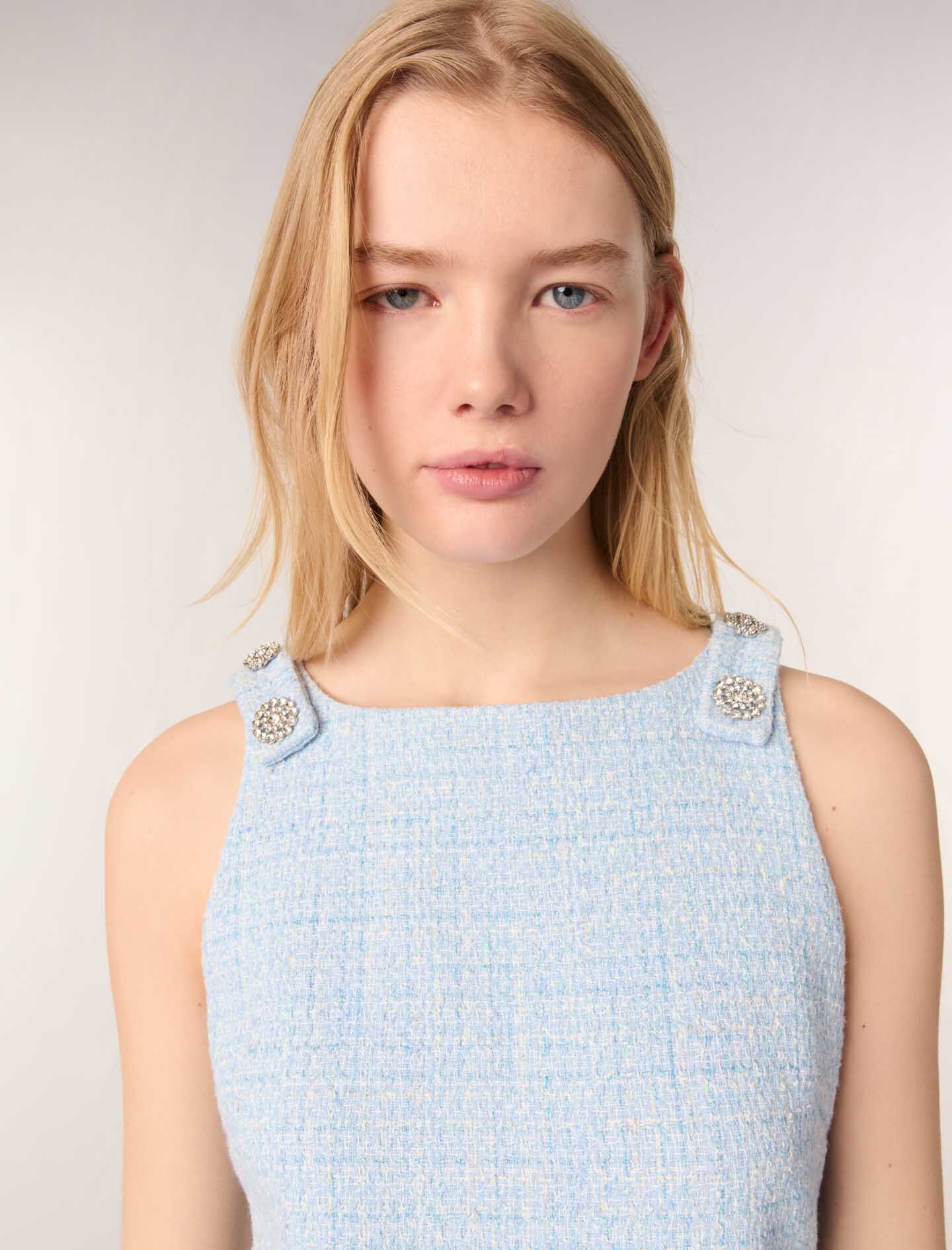 TWEED DRESS 150水色 Short tweed dress Blue for Women | Maje