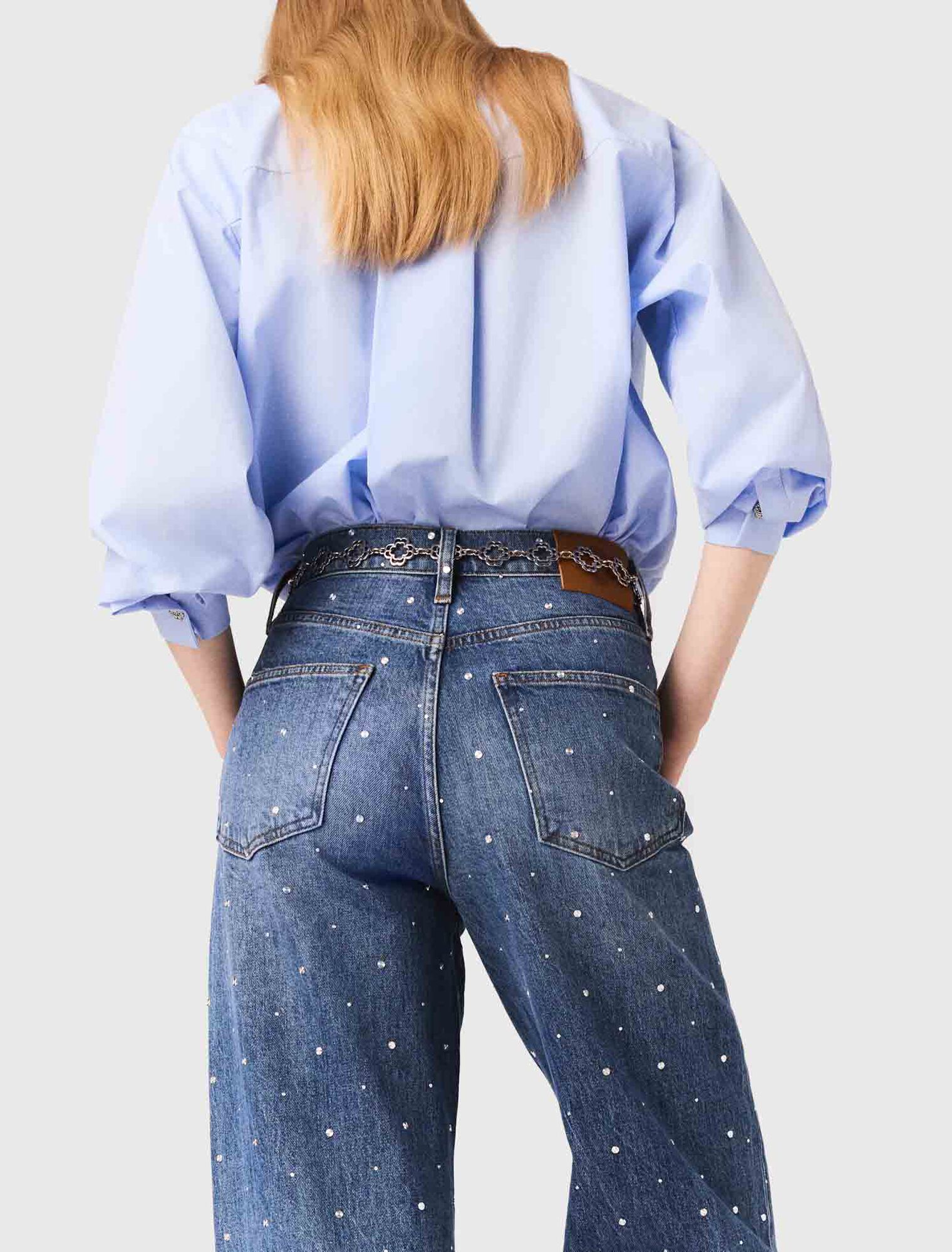 Wide-leg denim jeans with studs