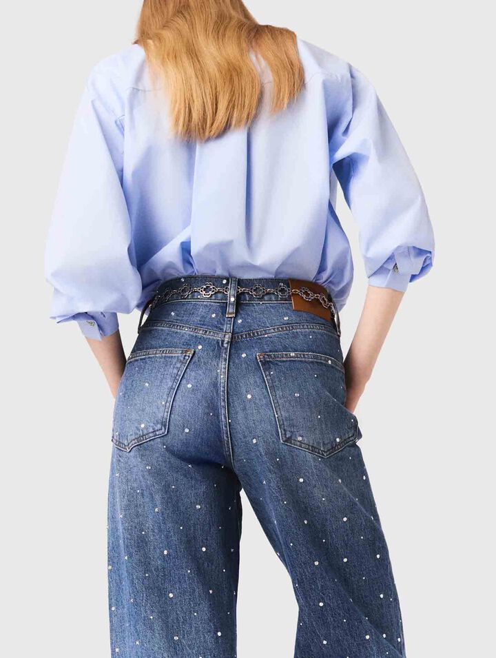 Wide-leg denim jeans with studs