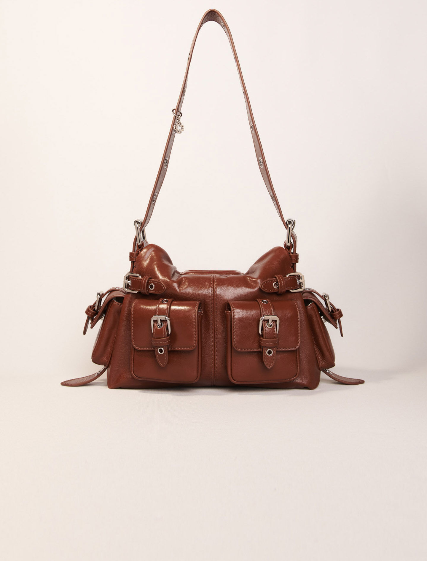 Miss M Mini cargo leather bag Brown for Women | Maje